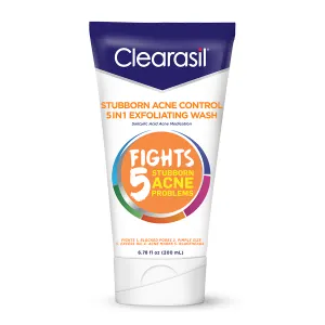 Clearasil Stubborn Acne Exfoliating Face Wash, 6.78 oz – fights 5 acne problems