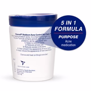 Close-up of Clearasil container labeled: 5-in-1 formula acne medication