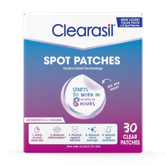 Clearasil Day and Night Spot Patches, Advanced Healing Hydrocolloid Acne Pimple Treatment, Blemish Spot Stickers for Face, 30 Count